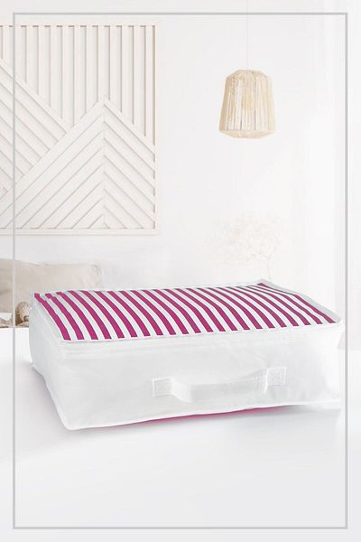 Vedsey Home Organizer Σετ 3 Hurç Ροζ ριγέ κάτω από το κρεβάτι και οργάνωση ντουλαπιών - 53x44x20cm Πάπλωμα και οργάνωση μαξιλαριών