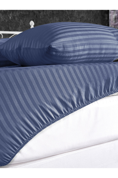Alena Home Style Cotton Satin 180x200 Double Striped Elastic Sheet Set