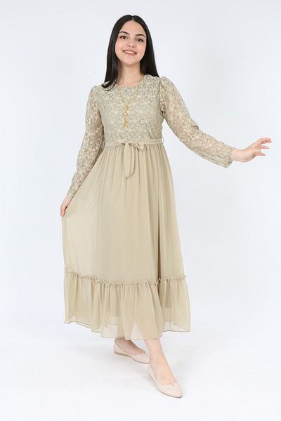 Jannock Costum rochie hijab cu căptușeală brodată pentru fetiță