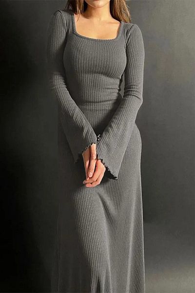 missamour Női antracit U-nyakú piszkos varrású camisole ruha
