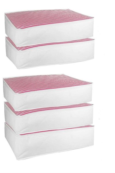 Vedsey Home Organizer Σετ 5 Οργανωτής κάτω από το κρεβάτι Μεγάλο μέγεθος Τσάντα Ροζ Ριγέ 70x50x25 εκ.