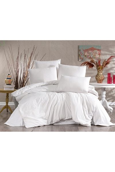 Alena Home Style Cotton Gold Series Plain Double Duvet Cover Set with Elastic Sheets
