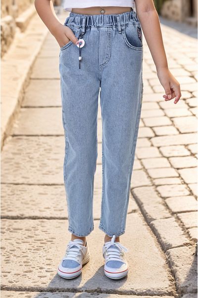 Jannock Pantaloni din denim cu talie elastică Mom Fit pentru fete