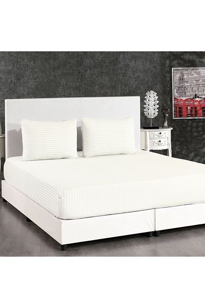 Alena Home Style طقم ملاءات مطاطية مخططة مزدوجة مقاس 180x200 من الساتان القطني