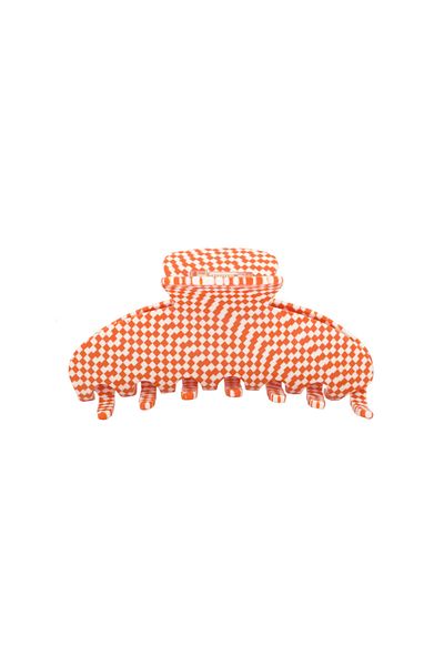 Roberta Lorenz Women's Orange Checkered Tight Hair Clip, Quality 10 Cm Bone Latch Buckle Buy 4 Pay 3