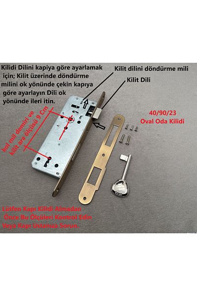 KOLDOOR Özen Handles Oval Interior Door Room Lock Recessed Lock 40/90/23 Antique Yellow 4 Pieces