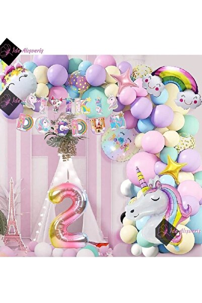 Genel Markalar 2 Yaş Karakterli Unicorn Temalı Iyi Ki Doğdun Makaron Balon Do...