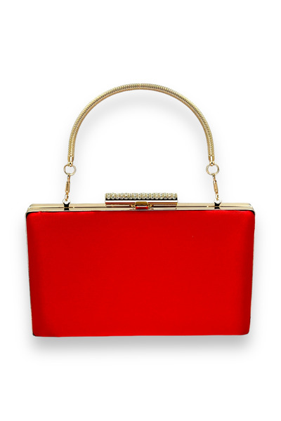 Biçanta Red Color Satin Handle Crystal Stone Evening Dress Bag Evening Bag He...