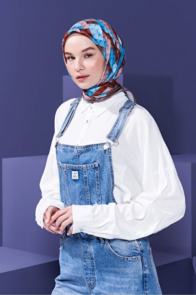 Modakaşmir Τρισδιάστατο μαντήλι με μοτίβο Lego, βαμβακερό κασκόλ, καφέ σκορδισμένο