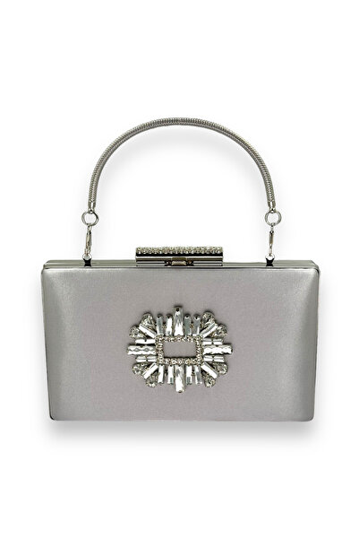 Biçanta Ασημί Γκρι Λαμέ Χρώμα Σατέν Κρυστάλλινη Πέτρα Βραδινή Τσάντα Βραδινή ...