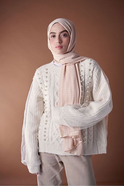 Modakaşmir شال من سلسلة Misto Cotton باللون البيج الرملي