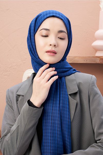 Modakaşmir Saks Blue Misto Cotton Series Shawl