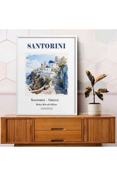 HOMEPACK Pictură cu un singur cadru Seria acuarelă Santorini Poster Pictură TK/453