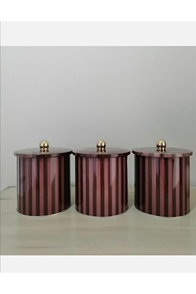 English Home Circle Metal Storage Container 14x15 Cm Claret Red (3 Storage Containers)