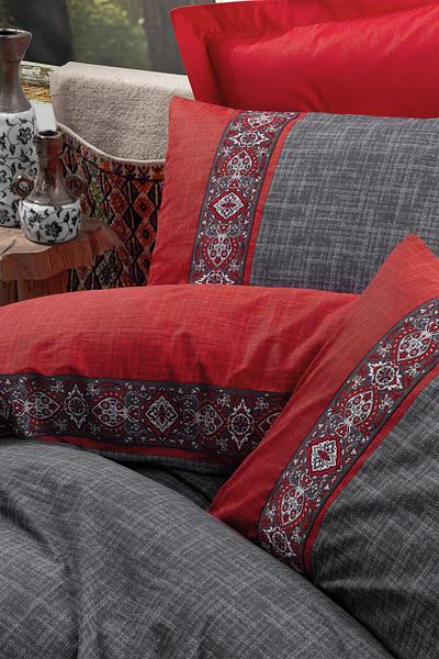 Cotton Box Folk Art Double Duvet Cover Set Ardil Red