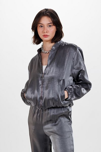 Ecrou Jachetă de damă Silver Six Rubber Bomber lucioasă