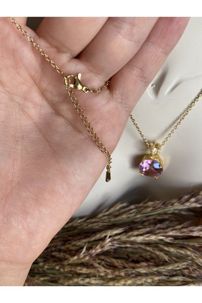 Lucios pink zircon stone detail stainless steel necklace (stone detail is medium.)