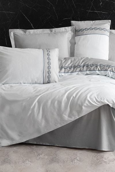 Cotton Box Fedor Grey Double Embroidered Satin Duvet Cover Set