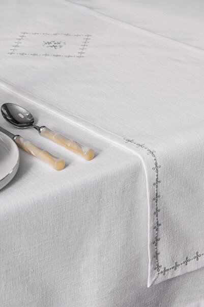 Cotton Box Linen Tablecloth Set Pera White 175x240