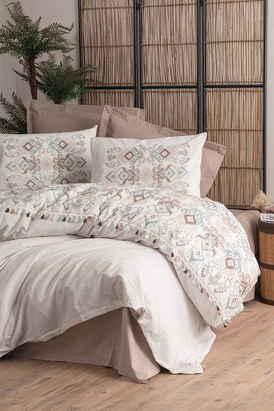 Cotton Box طقم غطاء لحاف مزدوج كاندي أسيلو بني