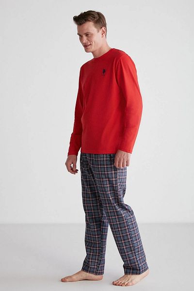 U.S. Polo Assn. US POLO Licensed SIX Plaid BISCELET COLLAR LONG SLEEVE MEN'S PAJAMAS SET 18751