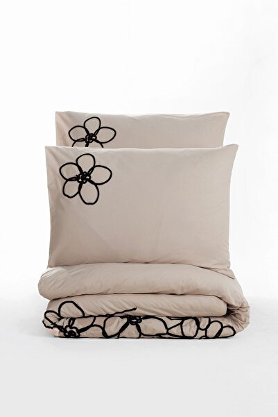 Cotton Box Sada vyšívaných dvojitých povlaků na přikrývku Ranforce Panos Brown