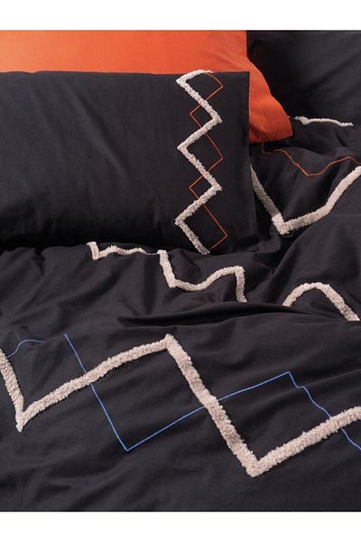 Cotton Box Set de lenjerie de pat dublu Ranforce cu broderie puf pentru ziua mamei Mirely Black Tile