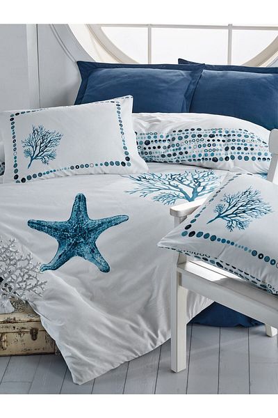 Cotton Box Σετ Παπλωματοθήκη Maritime Διπλό Σετ Star Navy Blue