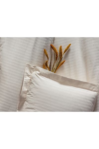 Cotton Box Ecru Satin Double Duvet Cover Set - Stylish Striped