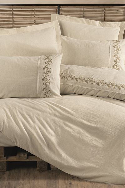 Cotton Box طقم غطاء لحاف مزدوج من القطن والكتان - داريان