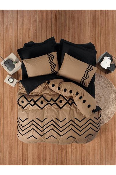 Cotton Box Set cuvertură de pilota dublă Ranforce Brodat Pouf Elio Copper Black