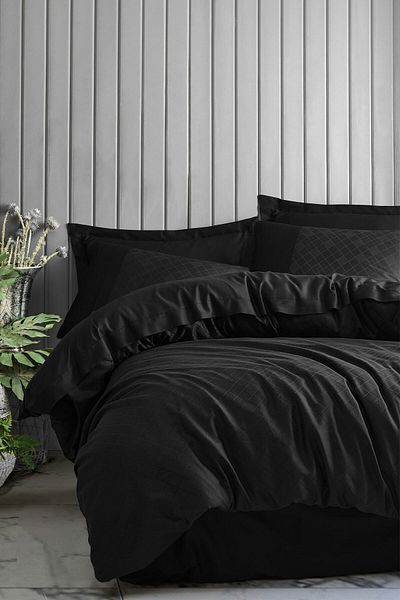 Cotton Box Set cuvertură de pilota dublă din satin jacquard negru