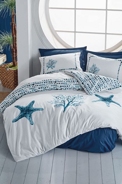 Cotton Box Σετ Παπλωματοθήκη Maritime Διπλό Σετ Star Navy Blue
