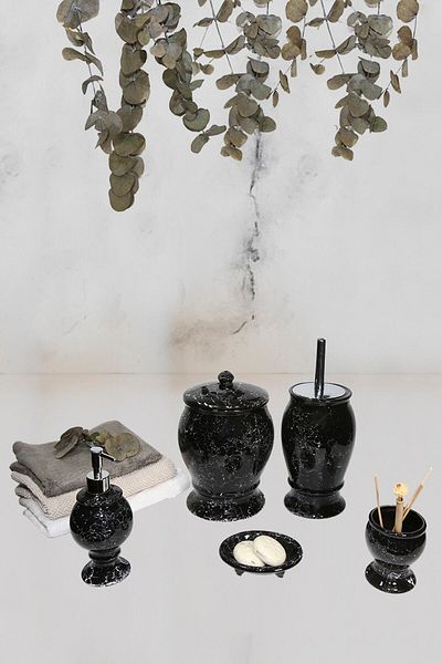 RED SERAMİK Black Foam Patterned Bathroom Set of 5