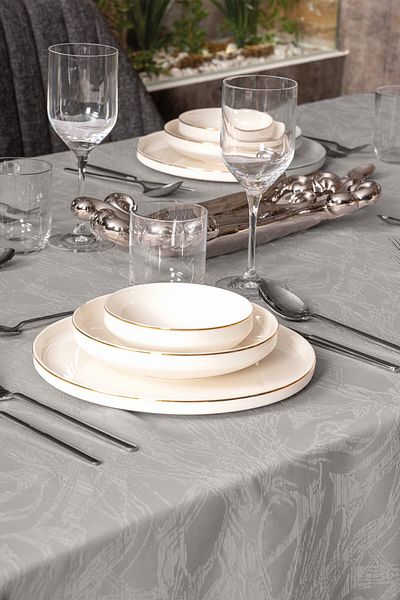 Cotton Box Jacquard Carefree Tablecloth Lavinia Gray 155x220