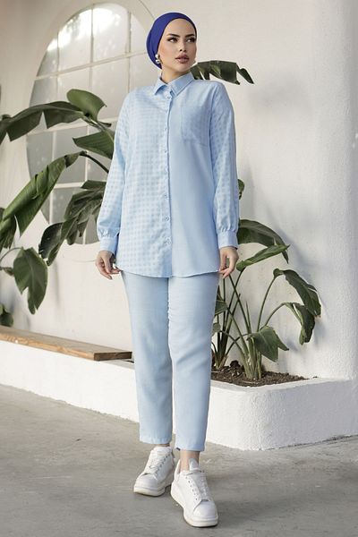InStyle طقم قميص Movra Gingham - أزرق فاتح