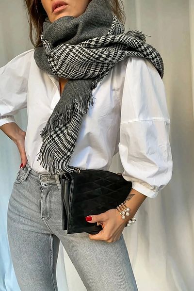 MinaCarin Women's Double Sided Soft Textured Gray Patterned Scarf
