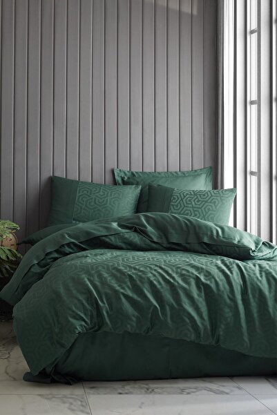 Cotton Box Set cuvertură de pilota din satin verde Hexa - Emh Jacquard dublu