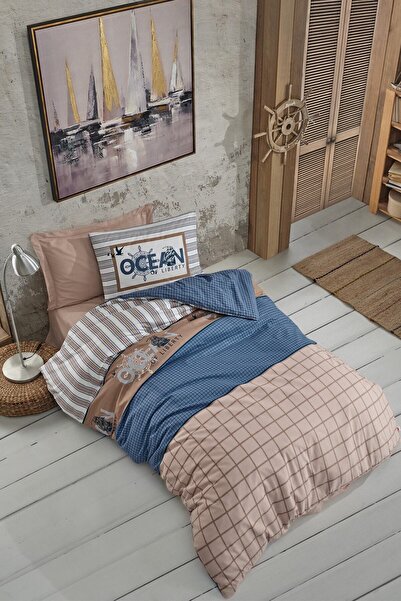 Cotton Box طقم غطاء لحاف فردي لغرفة الشباب باللون الأزرق الداكن