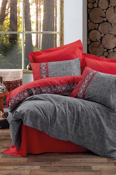Cotton Box Folk Art Single Duvet Cover Set Ardil Red