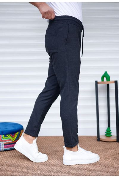 hello7 Men's Black Jogger Elastic Waist Lace up Stretchy Double Leg Trousers