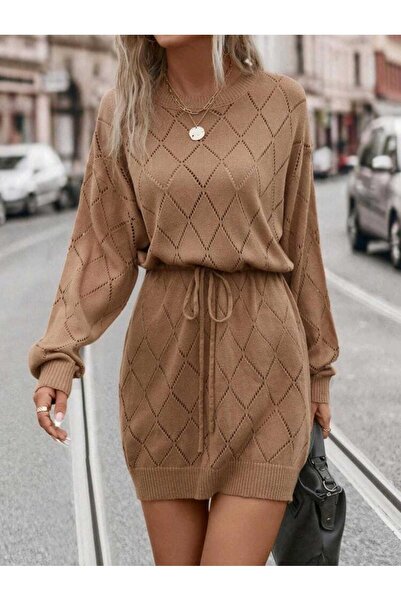 Bracha Šaty z pleteniny s diamantovým vzorem prolamované model v pase