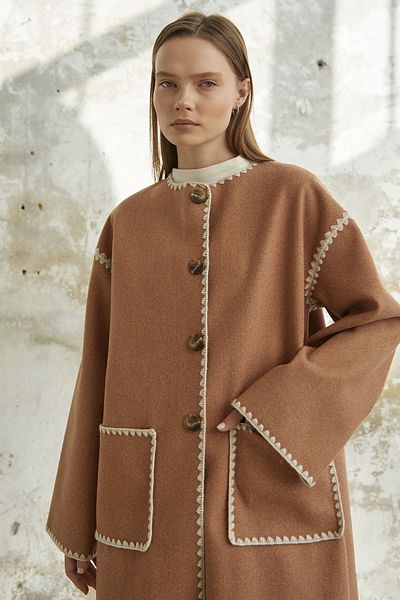 InStyle Σταμπωτό μακρύ μπουφάν με τσέπες από κασκόλ - Salmon