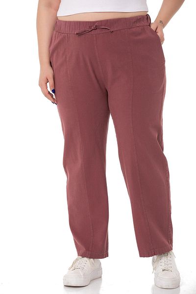 DISENTIS MODEST Plus Size Plum Trousers with Elastic Waist and Rope Drawstring Detail