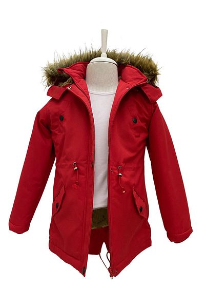 Jannock Unisex Winter Canvas Fabric Drawstring Fur Children's Hooded Coat Coat