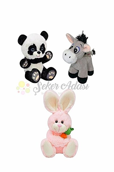 Şeker Adası Küçük Peluş Panda-Eşek-Tavşan 15 Cm Üçlü Peluş Oyuncak
