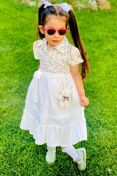 Asortix Rochie florală de vară din in pentru copii 4-5 ani-6 ani-7 ani-8 ani-9 ani-10 ani