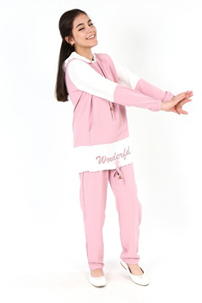 MIZMIZ Girl's Aerobin Hooded Kangaroo Pocket Long Sleeve Hijab Bottom Top Tunic Set