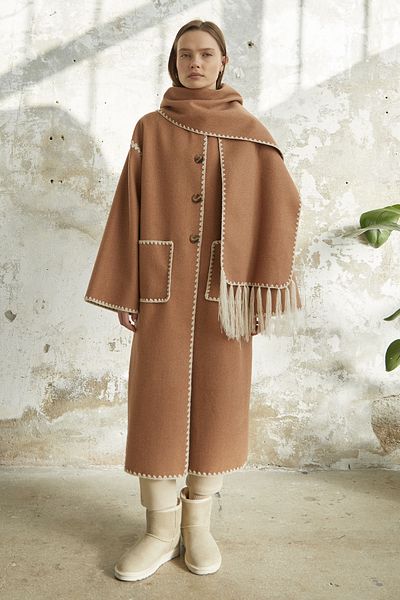 InStyle Σταμπωτό μακρύ μπουφάν με τσέπες από κασκόλ - Salmon