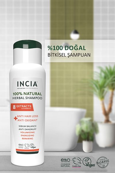 Incia شامبو نباتي 8 قيمة - طبيعي 100%، فعال ضد تساقط الشعر، 275 مل